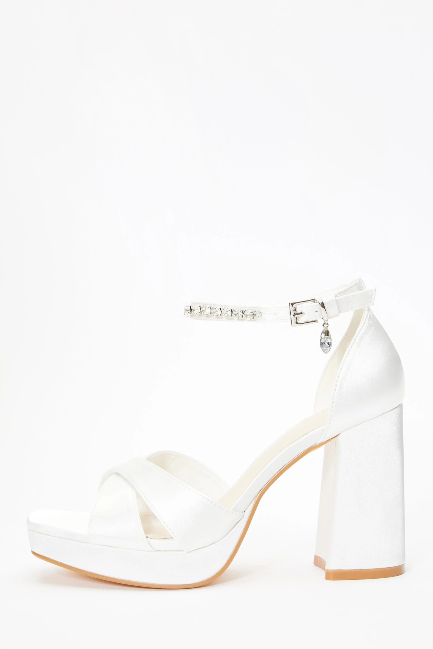 Bridal White Satin Jewel Platform Heeled Sandals 3 Bridal White Satin Jewel Platform Heeled Sandals