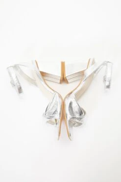 Silver Foil Twist Front Block Heeled Sandals -Princess Style Shop 00100036754 XS