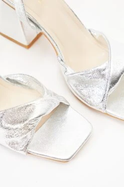 Silver Foil Twist Front Block Heeled Sandals -Princess Style Shop 00100036754 ZB