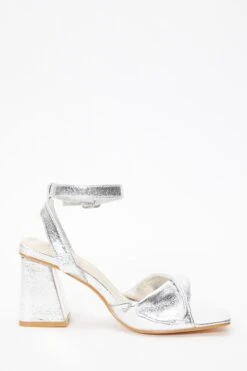 Silver Foil Twist Front Block Heeled Sandals -Princess Style Shop 00100036754 ZS