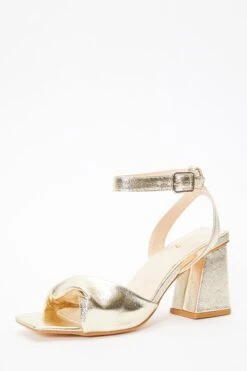 Gold Foil Twist Front Block Heeled Sandals -Princess Style Shop 00100036757 XB
