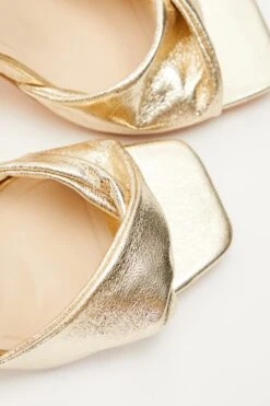 Gold Foil Twist Front Block Heeled Sandals -Princess Style Shop 00100036757 ZB