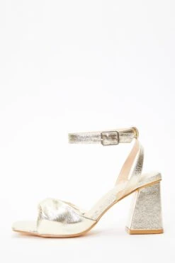 Gold Foil Twist Front Block Heeled Sandals