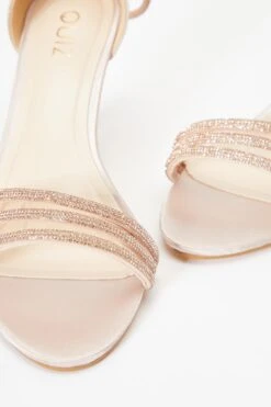 Champagne Satin Diamante Mesh Low Heels -Princess Style Shop 00100036762 ZB