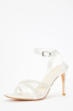 Bridal White Pearl Strappy Heeled Sandals 10 Bridal White Pearl Strappy Heeled Sandals -Princess Style Shop 00100036766 XB