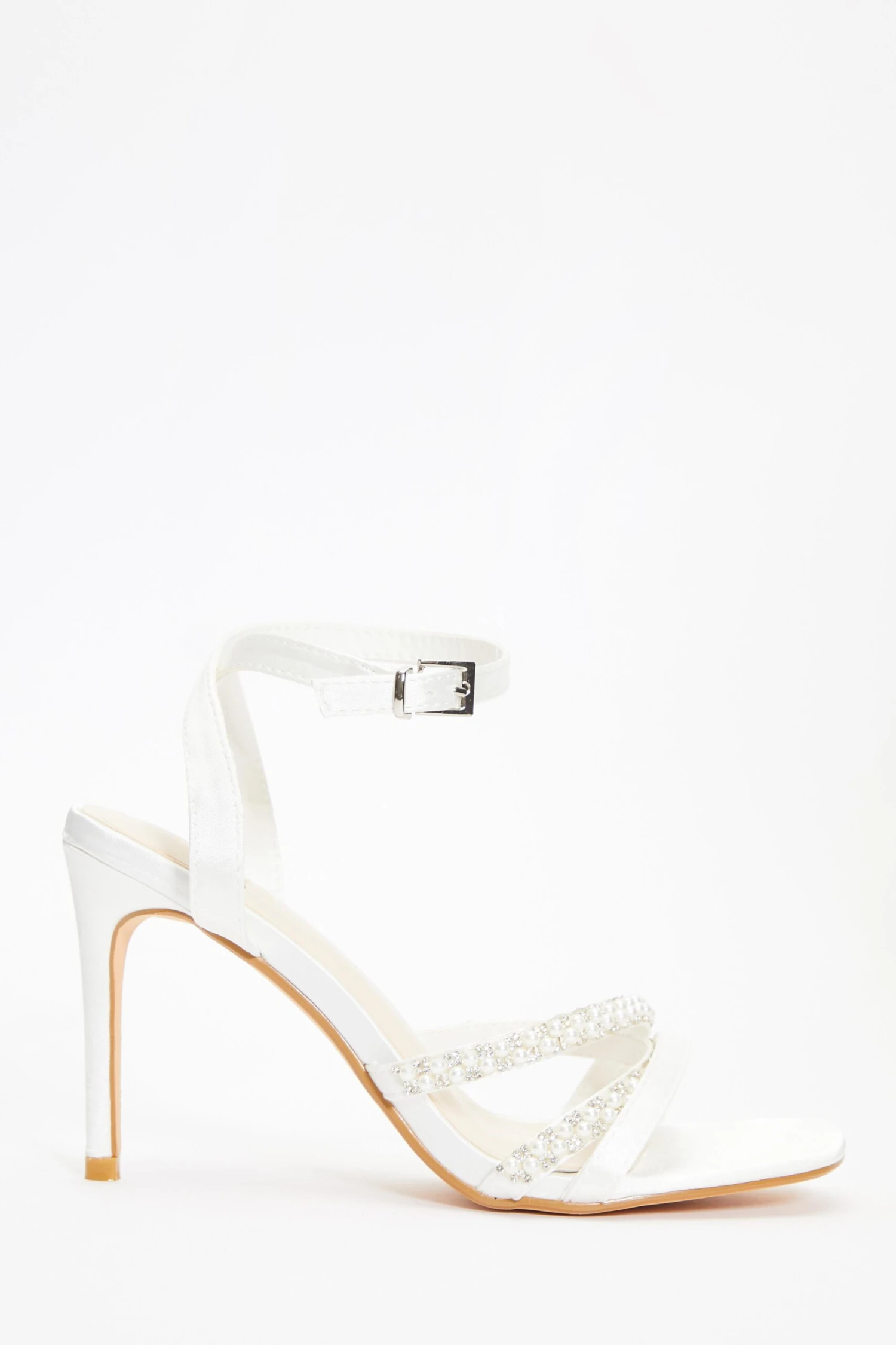 Bridal White Pearl Strappy Heeled Sandals 4 Bridal White Pearl Strappy Heeled Sandals - Image 2