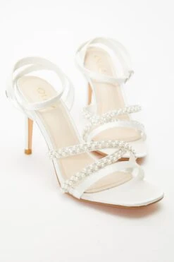 Bridal White Pearl Strappy Heeled Sandals 11 Bridal White Pearl Strappy Heeled Sandals -Princess Style Shop 00100036766 XS