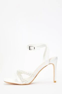Bridal White Pearl Strappy Heeled Sandals