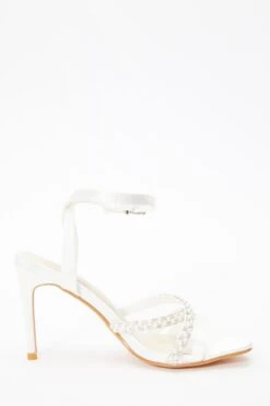 Bridal White Pearl Strappy Heeled Sandals 13 Bridal White Pearl Strappy Heeled Sandals -Princess Style Shop 00100036766 ZS