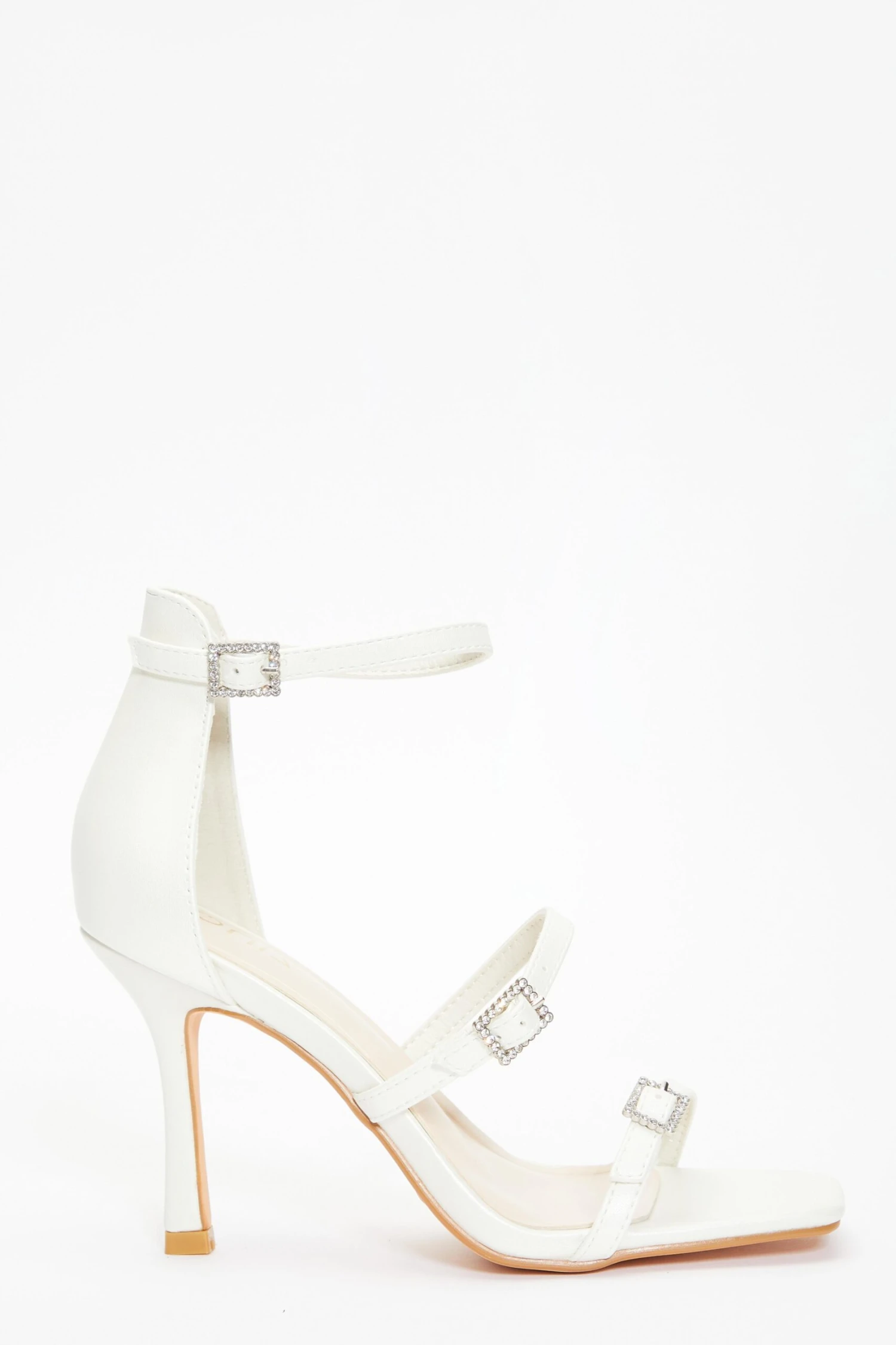 Bridal White Faux Leather Strappy Buckle Heeled Sandals 4 Bridal White Faux Leather Strappy Buckle Heeled Sandals - Image 2