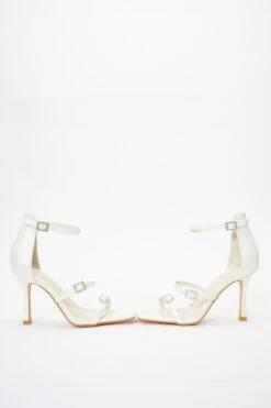 Bridal White Faux Leather Strappy Buckle Heeled Sandals 11 Bridal White Faux Leather Strappy Buckle Heeled Sandals -Princess Style Shop 00100036768 XS