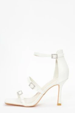 Bridal White Faux Leather Strappy Buckle Heeled Sandals