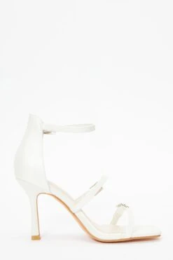 Bridal White Faux Leather Strappy Buckle Heeled Sandals 13 Bridal White Faux Leather Strappy Buckle Heeled Sandals -Princess Style Shop 00100036768 ZS