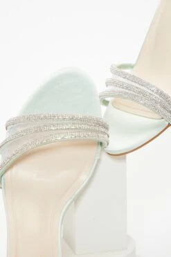 Mint Satin Diamante Mesh Low Heels -Princess Style Shop 00100036771 ZB