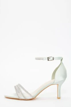 Mint Satin Diamante Mesh Low Heels