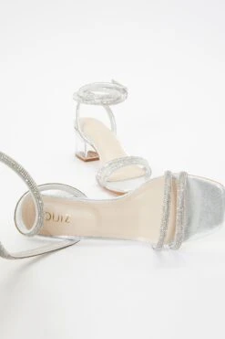Silver Diamante Clear Low Heeled Sandals -Princess Style Shop 00100036775 XS