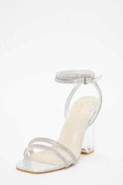 Silver Diamante Clear Heeled Sandals -Princess Style Shop 00100036776 XB