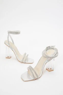 Silver Diamante Clear Heeled Sandals -Princess Style Shop 00100036776 XS
