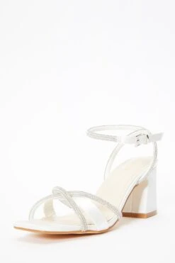 Bridal White Satin Diamante Block Heeled Sandals 10 Bridal White Satin Diamante Block Heeled Sandals -Princess Style Shop 00100036777 XB