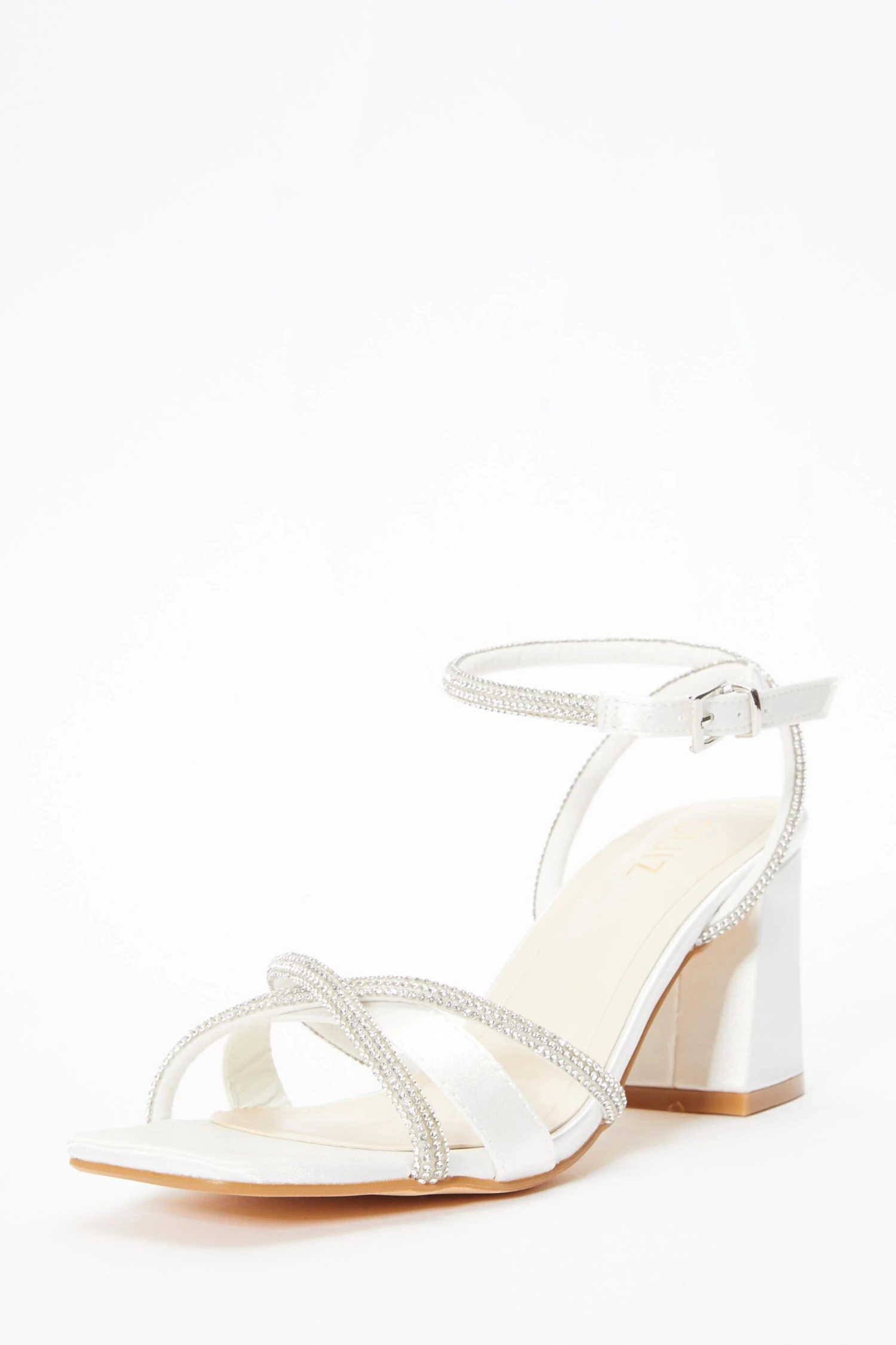 Bridal White Satin Diamante Block Heeled Sandals 5 Bridal White Satin Diamante Block Heeled Sandals - Image 3