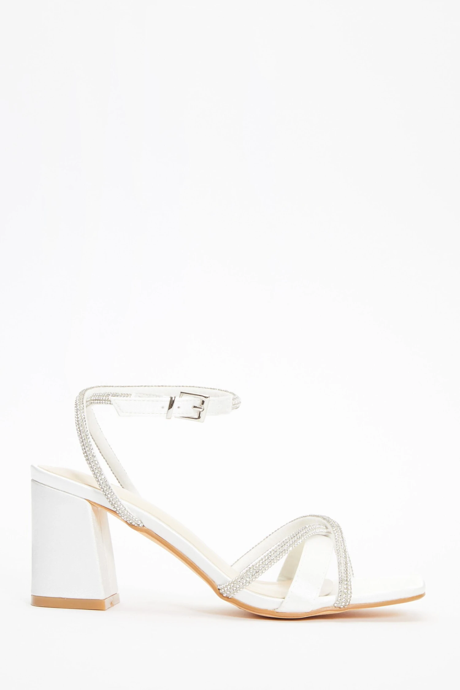 Bridal White Satin Diamante Block Heeled Sandals 4 Bridal White Satin Diamante Block Heeled Sandals - Image 2
