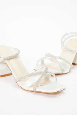 Bridal White Satin Diamante Block Heeled Sandals 11 Bridal White Satin Diamante Block Heeled Sandals -Princess Style Shop 00100036777 XS