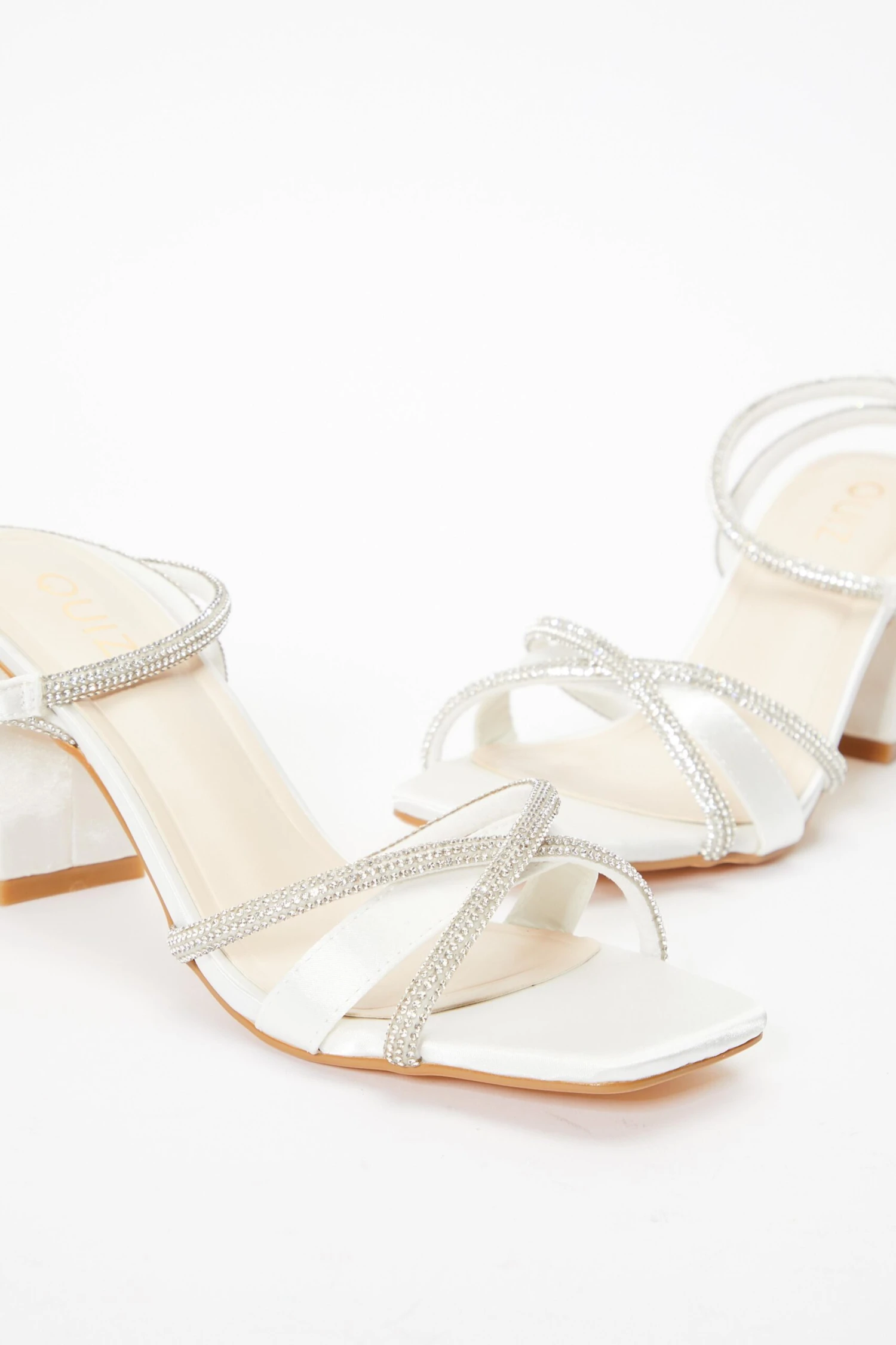 Bridal White Satin Diamante Block Heeled Sandals 6 Bridal White Satin Diamante Block Heeled Sandals - Image 4