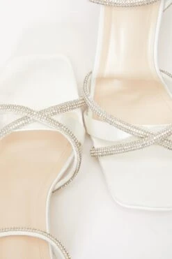 Bridal White Satin Diamante Block Heeled Sandals 12 Bridal White Satin Diamante Block Heeled Sandals -Princess Style Shop 00100036777 ZB
