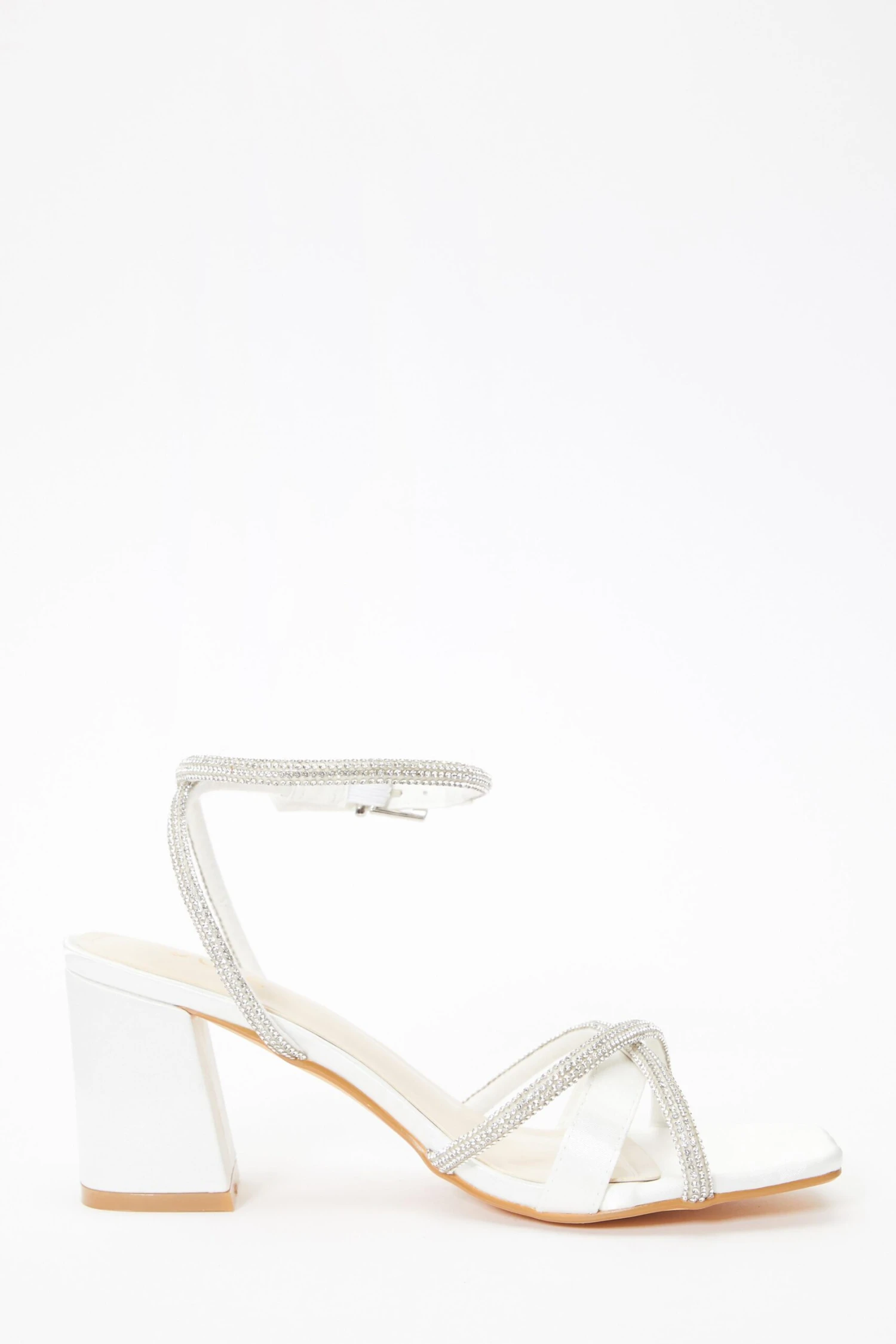 Bridal White Satin Diamante Block Heeled Sandals 8 Bridal White Satin Diamante Block Heeled Sandals - Image 6