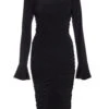 Black Knot Ruched Bodycon Midi Dress -Princess Style Shop 00100036800 ZM