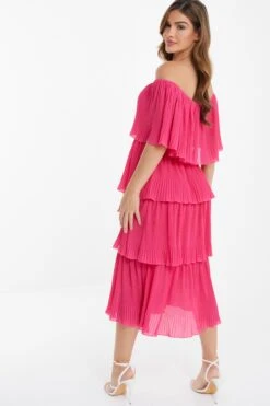 Pink Bardot Tiered Midaxi Dress -Princess Style Shop 00100036816 XB