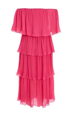 Pink Bardot Tiered Midaxi Dress -Princess Style Shop 00100036816 ZB