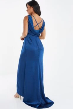 Navy Satin Maxi Dress -Princess Style Shop 00100036820 XB