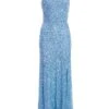 Blue Sequin Halter Neck Fishtail Maxi Dress -Princess Style Shop 00100036823 ZM