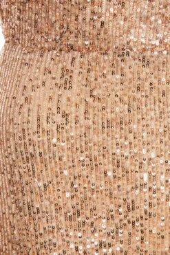 Rose Gold Sequin Halter Neck Fishtail Maxi Dress -Princess Style Shop 00100036824 ZS