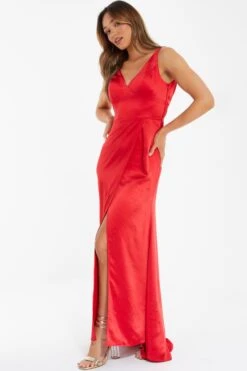 Red Satin Maxi Dress -Princess Style Shop 00100036826 XS