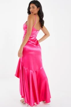 Pink Satin Ruffle Maxi Dress -Princess Style Shop 00100036828 XB