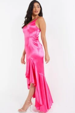 Pink Satin Ruffle Maxi Dress -Princess Style Shop 00100036828 XS