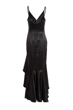 Black Satin Ruffle Maxi Dress 12 Black Satin Ruffle Maxi Dress -Princess Style Shop 00100036829 ZB