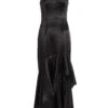Black Satin Ruffle Maxi Dress -Princess Style Shop 00100036829 ZM