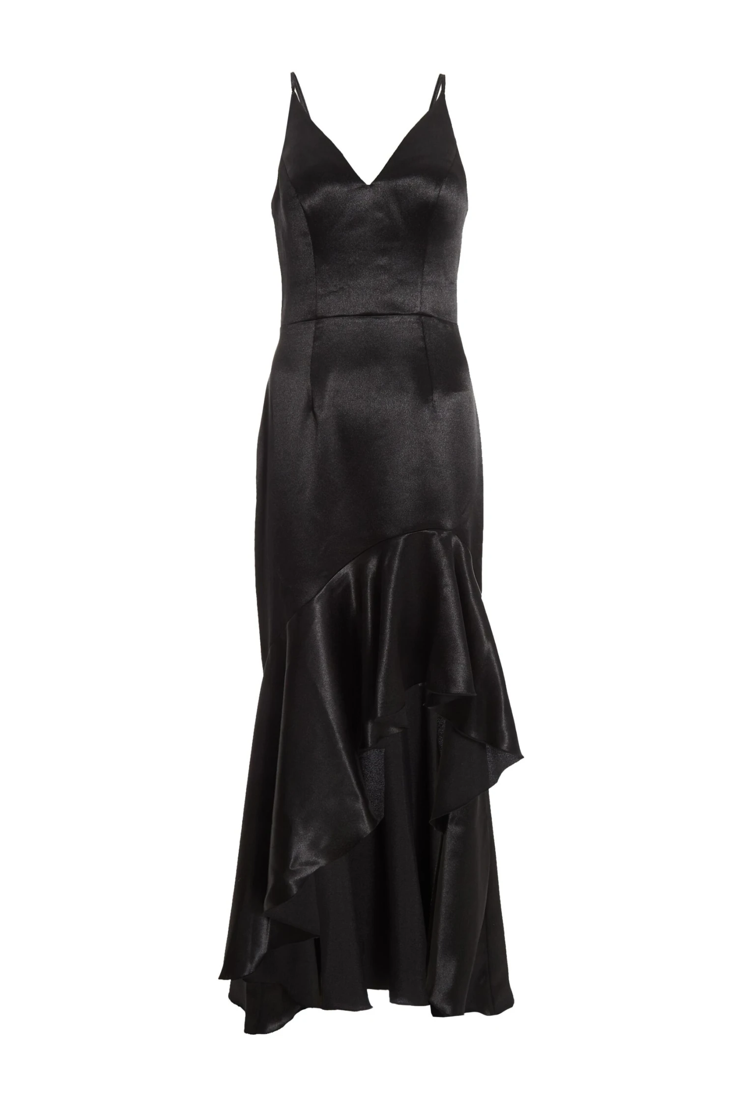 Black Satin Ruffle Maxi Dress 3 Black Satin Ruffle Maxi Dress