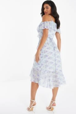 White Floral Cold Shoulder Wrap Midi Dress 10 White Floral Cold Shoulder Wrap Midi Dress -Princess Style Shop 00100036831 XB