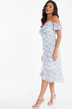 White Floral Cold Shoulder Wrap Midi Dress 11 White Floral Cold Shoulder Wrap Midi Dress -Princess Style Shop 00100036831 XS