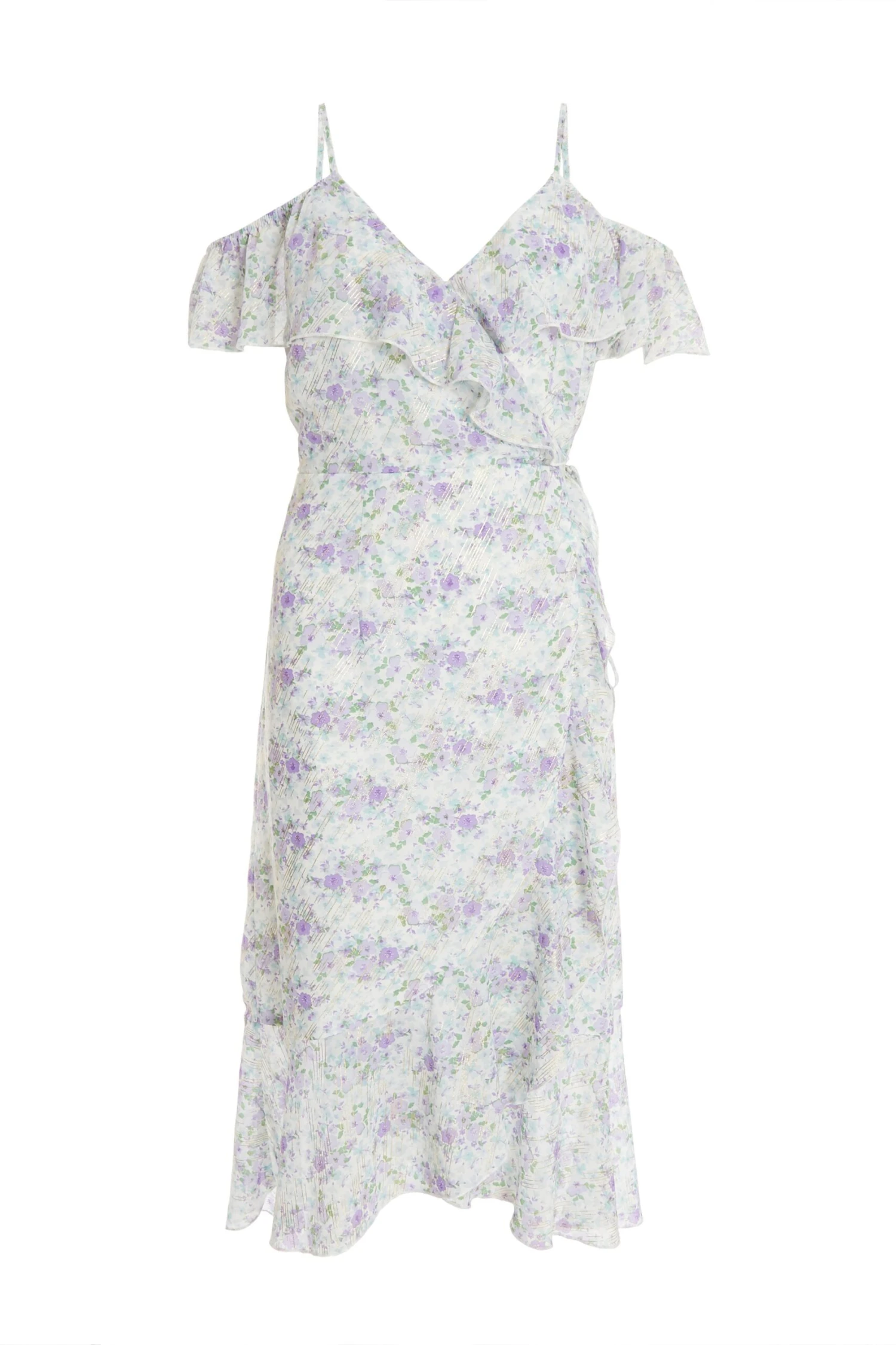 White Floral Cold Shoulder Wrap Midi Dress 3 White Floral Cold Shoulder Wrap Midi Dress