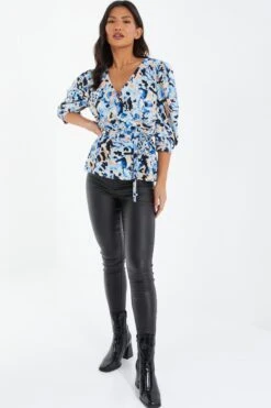 Blue Smudge Print Peplum Top -Princess Style Shop 00100036845 XS