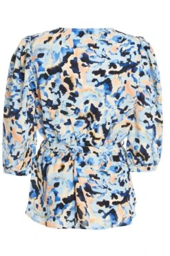 Blue Smudge Print Peplum Top -Princess Style Shop 00100036845 ZB