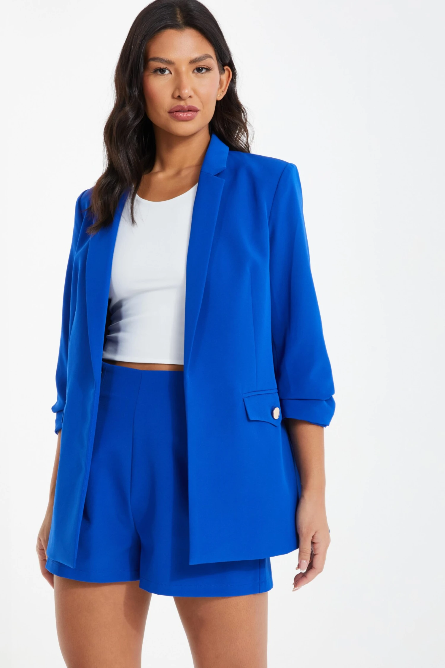 Royal Blue Ruched Tailored Blazer 4 Royal Blue Ruched Tailored Blazer - Image 2