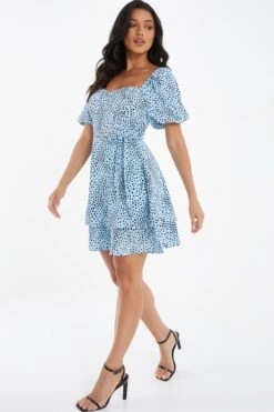 Blue Animal Print Skater Dress -Princess Style Shop 00100036863 XS