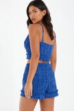 Royal Blue Checked Boucle Crop Top 9 Royal Blue Checked Boucle Crop Top -Princess Style Shop 00100036877 XB