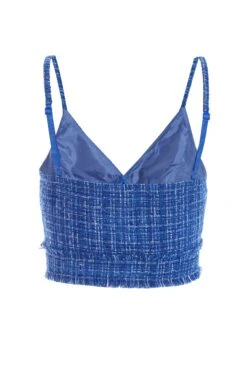 Royal Blue Checked Boucle Crop Top 11 Royal Blue Checked Boucle Crop Top -Princess Style Shop 00100036877 ZB